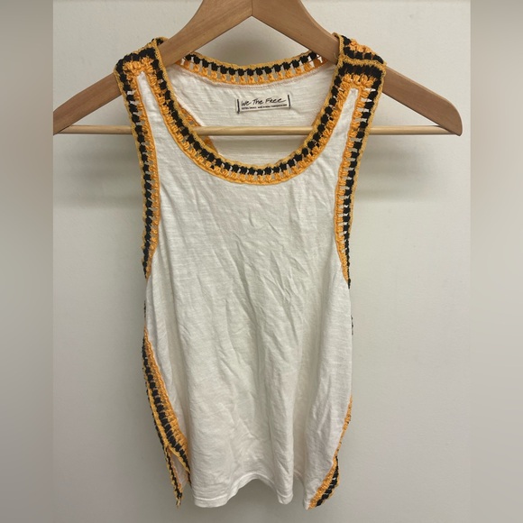 Free People Bora Bora Crochet Racerback Tank Top Cream Yellow Black size xs - Picture 4 of 15